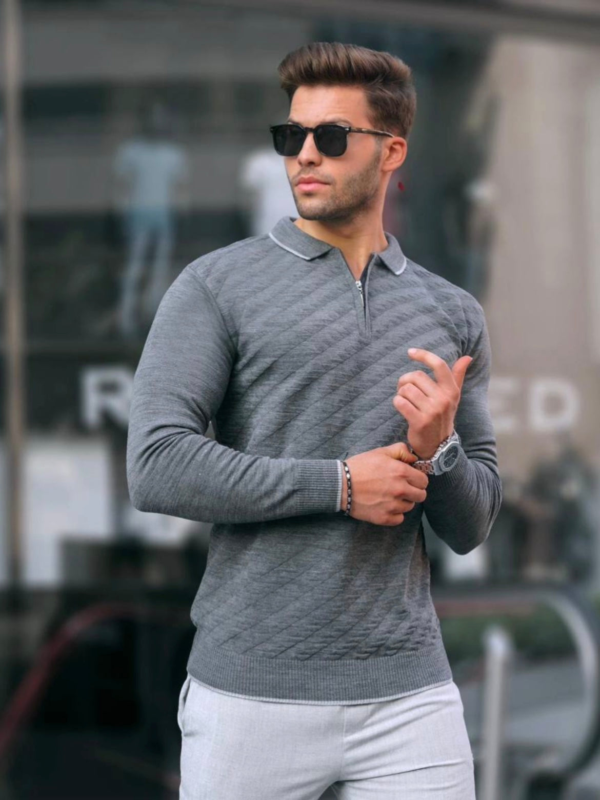 Μπλούζα με φερμουάρ MADMEXT γκρι