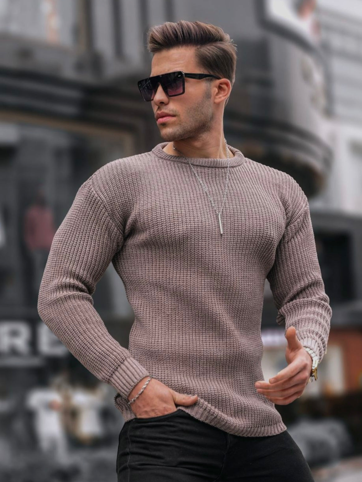 Πουλόβερ πλεκτό MADMEXT καφέ