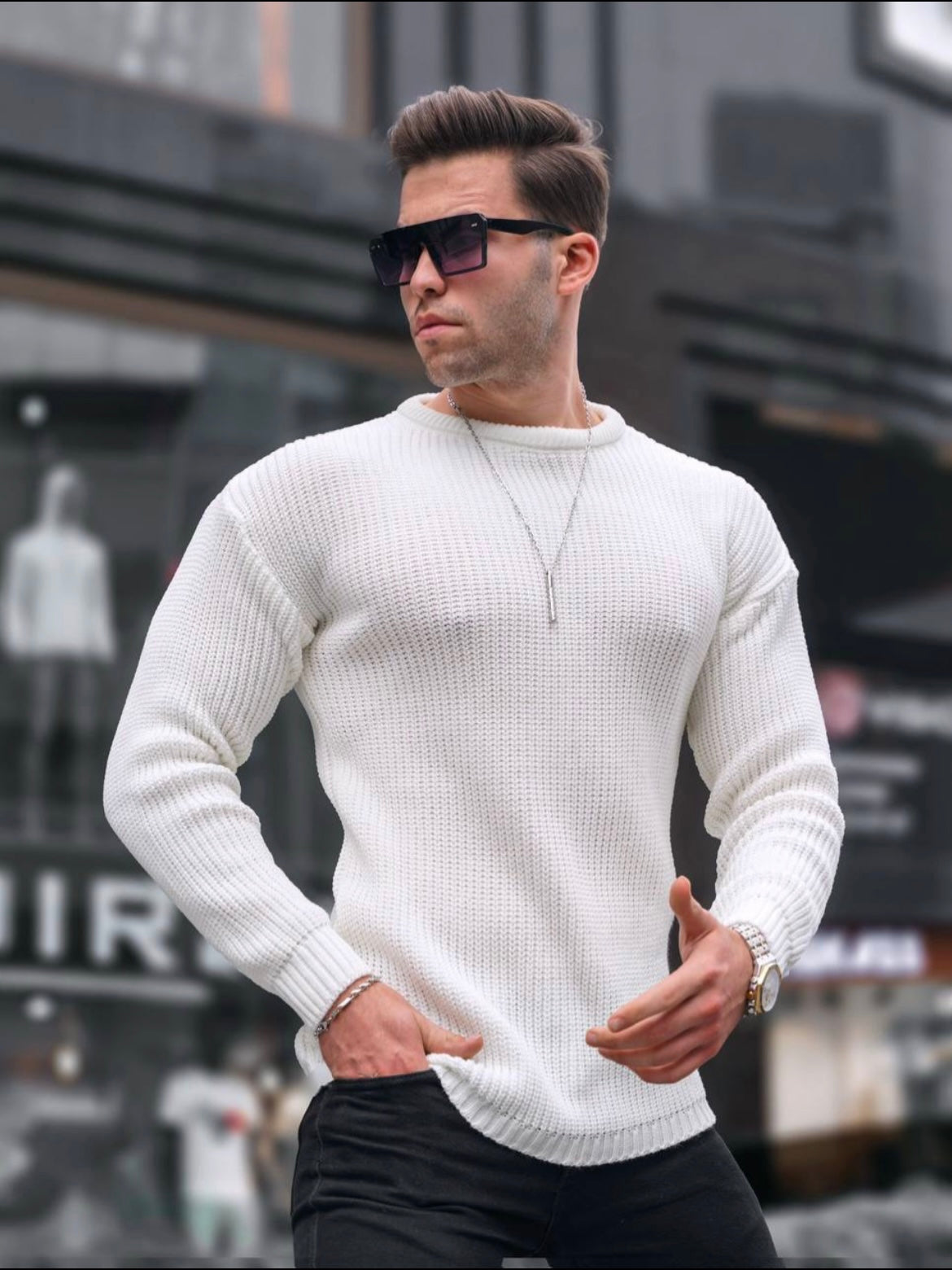 Πουλόβερ πλεκτό MADMEXT άσπρο