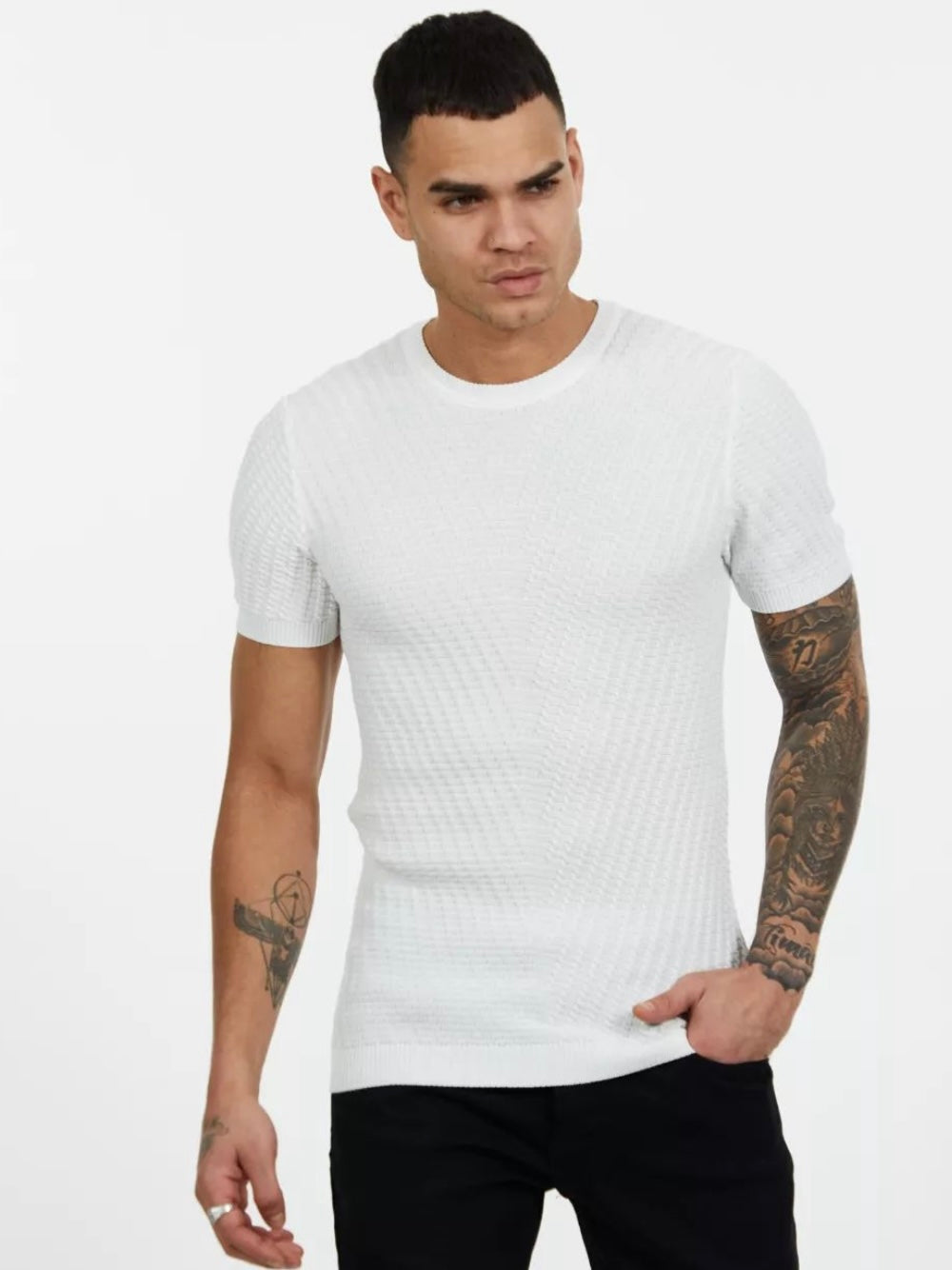 Μπλούζα κοντομάνικη με ανάγλυφη υφή λευκή