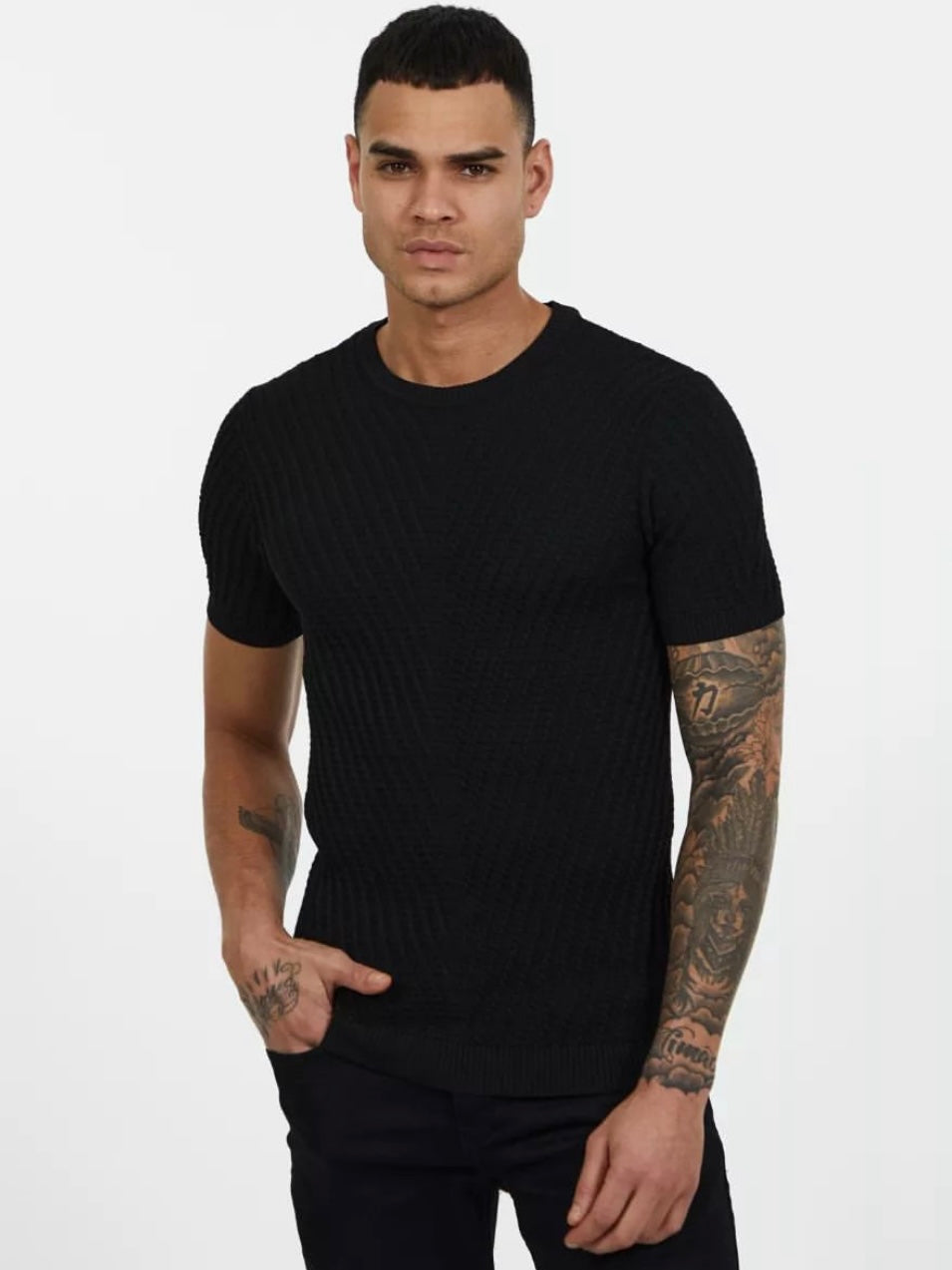 Μπλούζα κοντομάνικη με ανάγλυφη υφή μαύρη