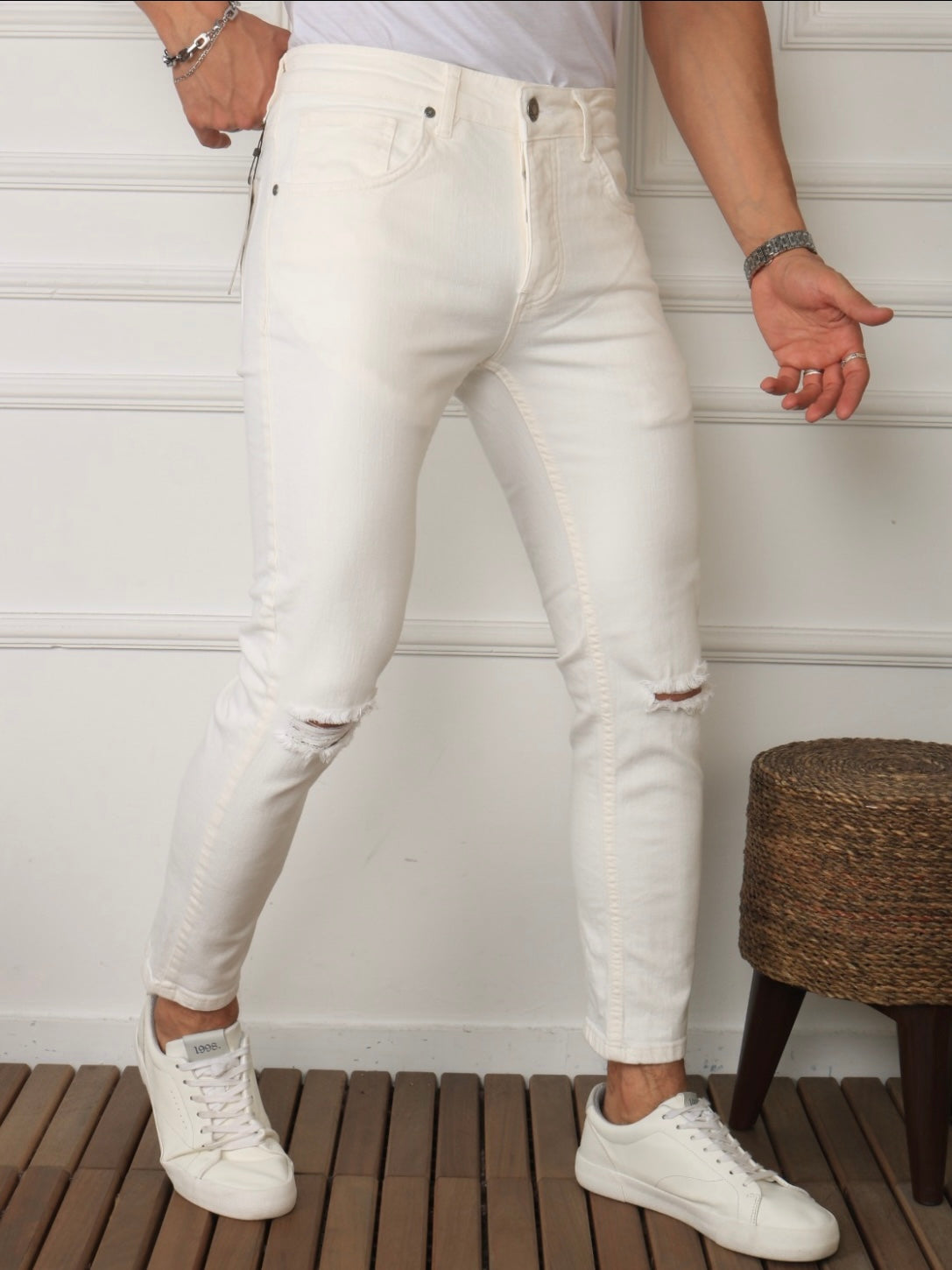 Τζιν με σκισίματα άσπρο
