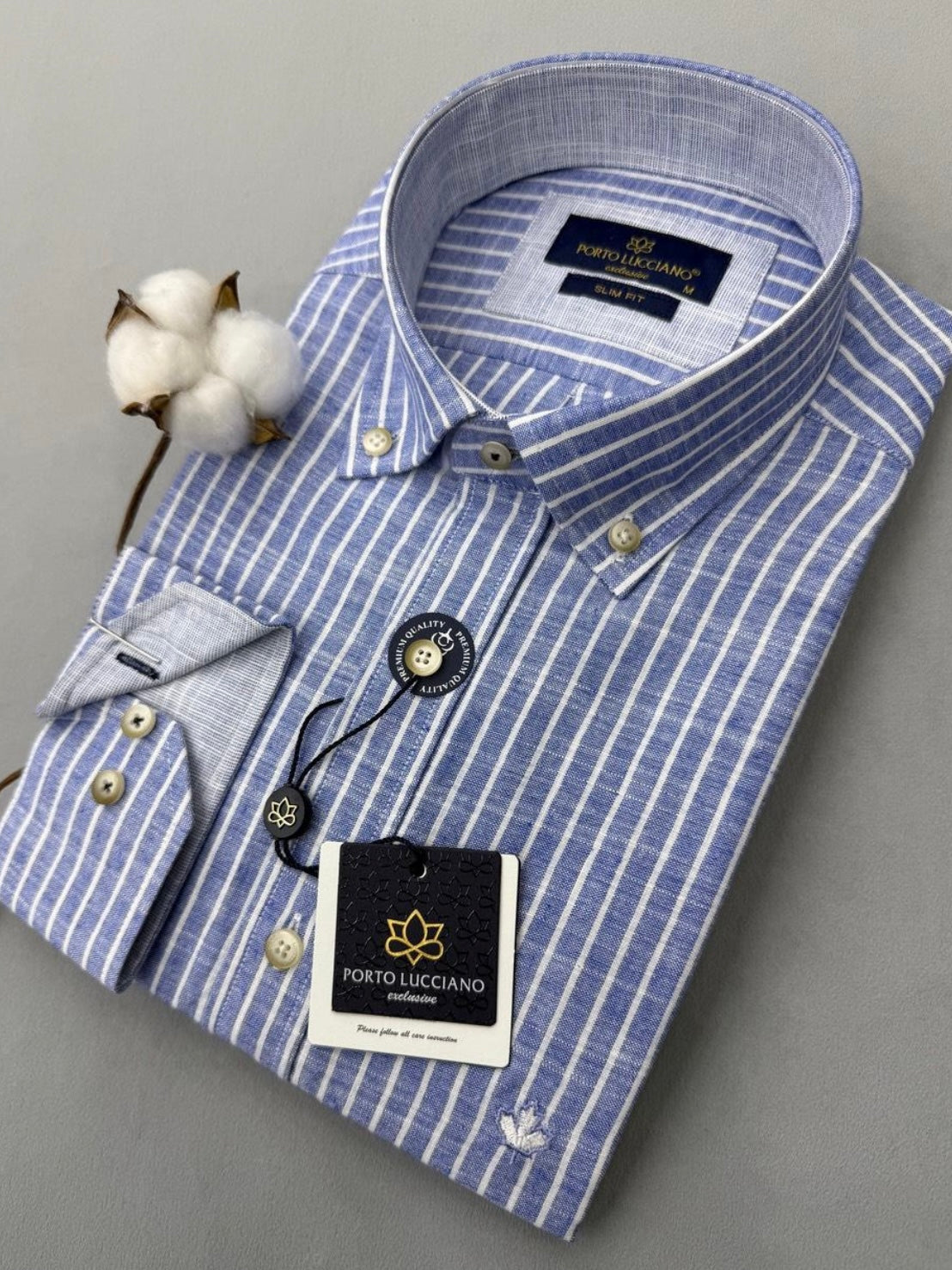 Πουκάμισο PORTO LUCCIANO λινό ριγέ γαλάζιο