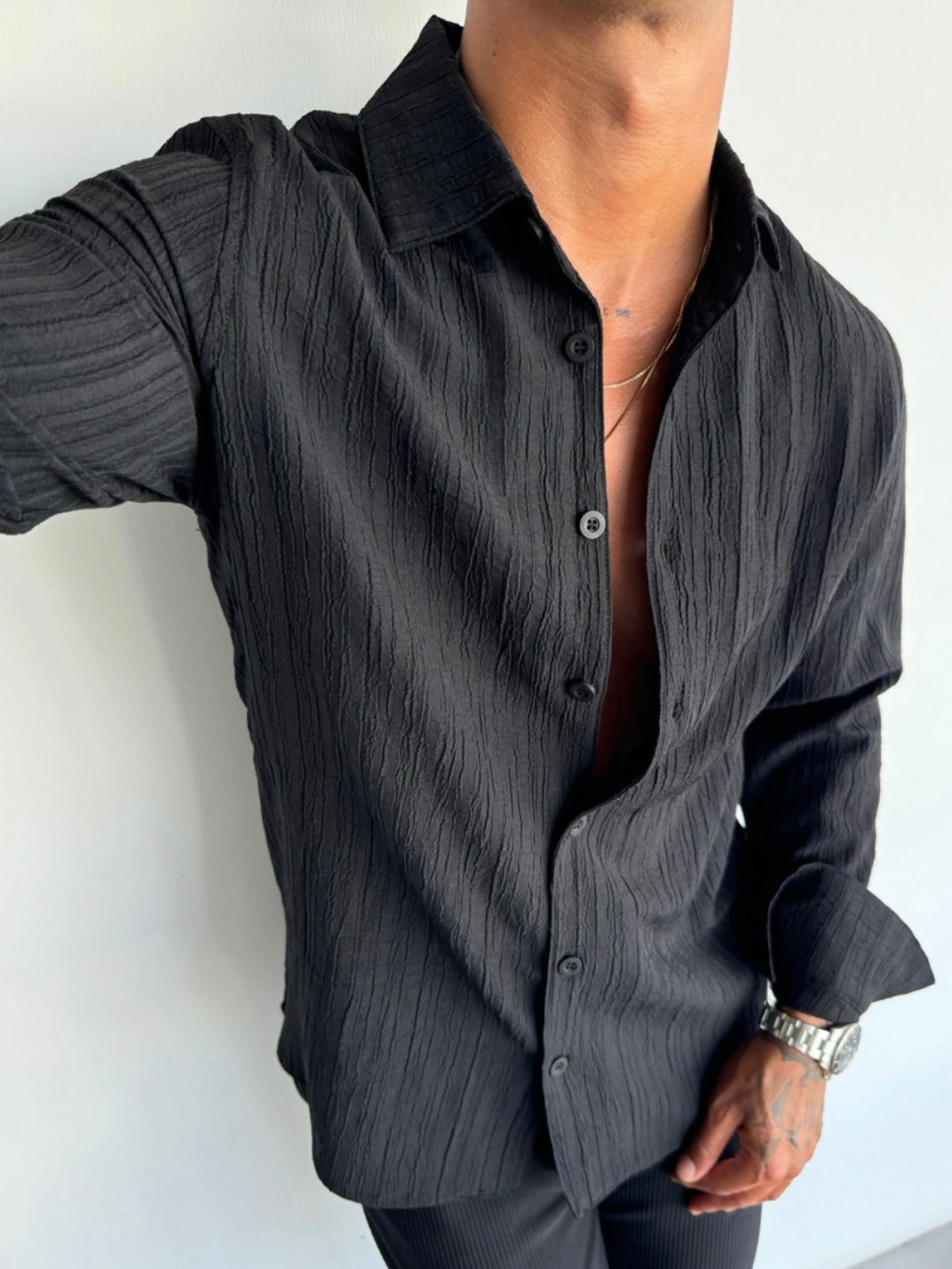 Πουκάμισο με Crinkle εφέ μαύρο