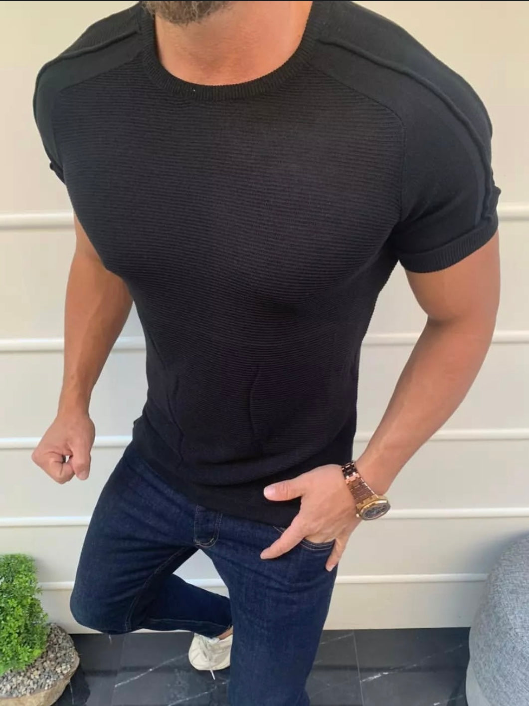 Μπλούζα κοντομάνικη πλεκτή μαύρη