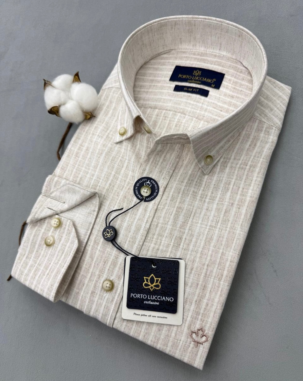 Πουκάμισο PORTO LUCCIANO λινό ριγέ μπεζ
