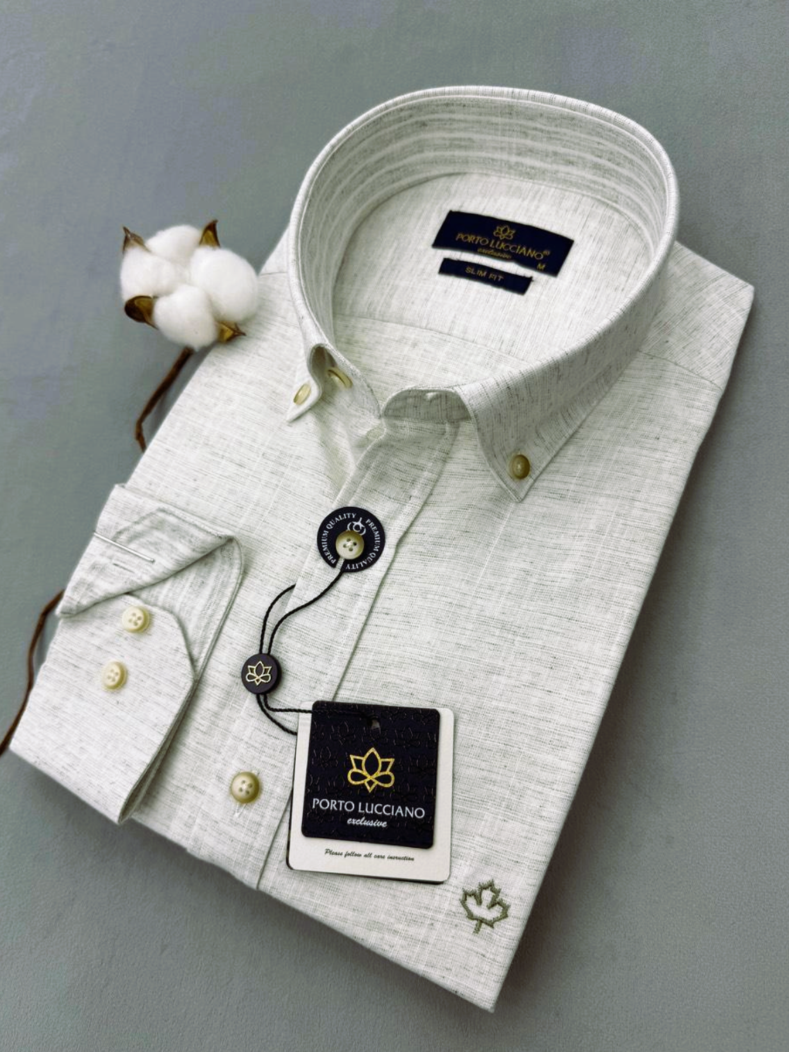 Πουκάμισο PORTO LUCCIANO εκρού με χακί αποχρώσεις