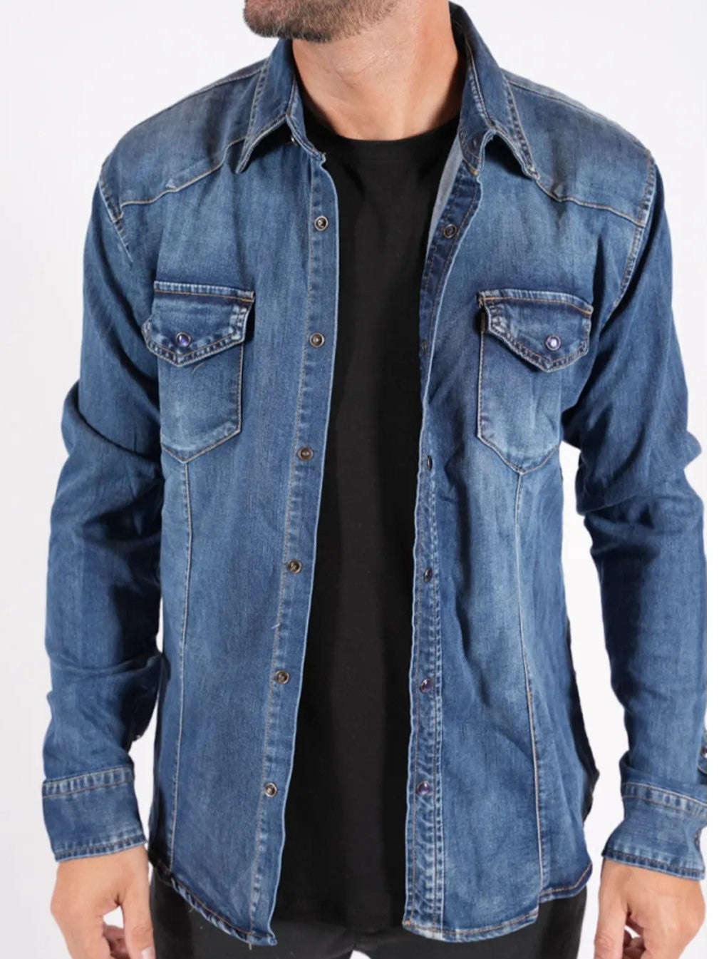 Πουκάμισο τζιν σκούρο μπλε