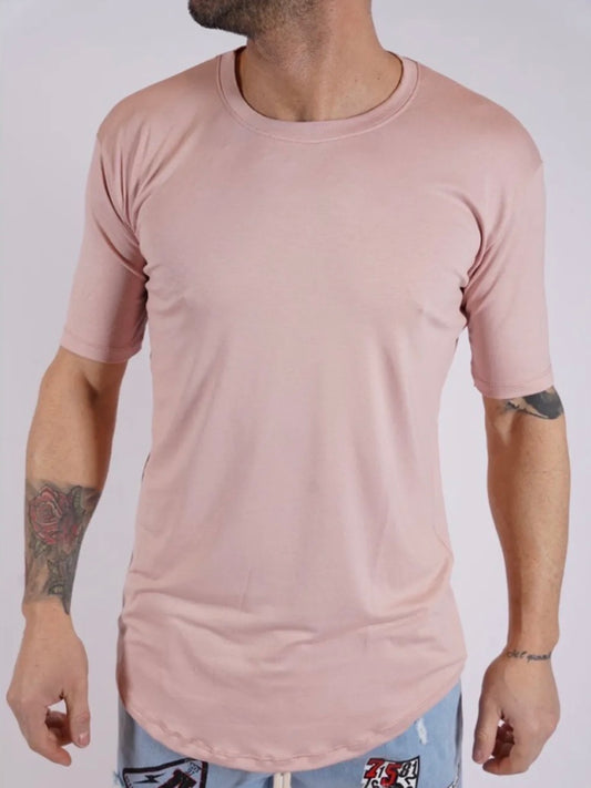 Μπλούζα κοντομάνικη σομόν με κόψιμο στο τέλος