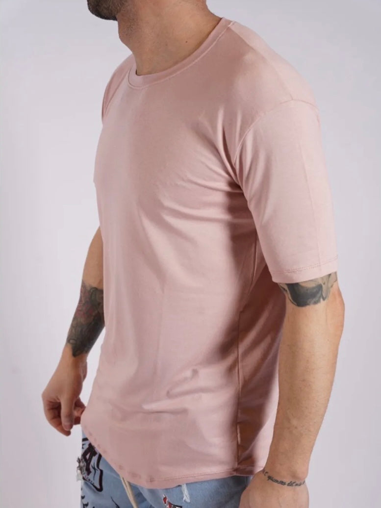 Μπλούζα κοντομάνικη σομόν με κόψιμο στο τέλος