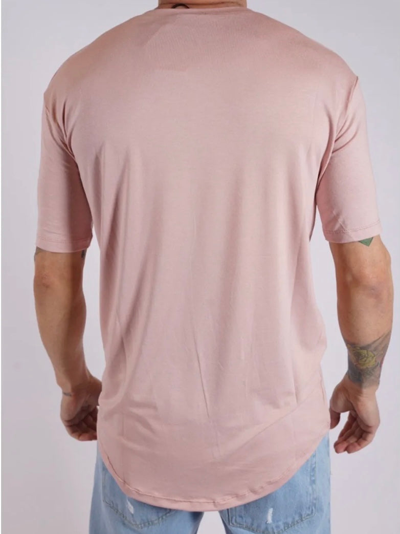 Μπλούζα κοντομάνικη σομόν με κόψιμο στο τέλος