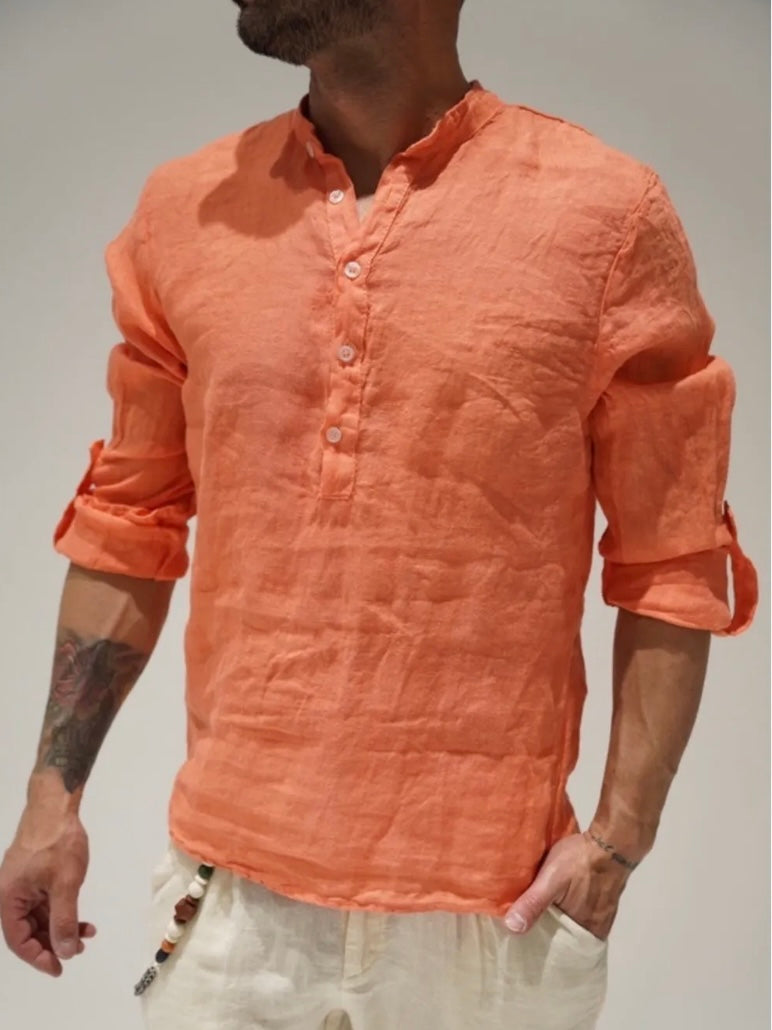 Πουκαμίσα λινή πορτοκαλί
