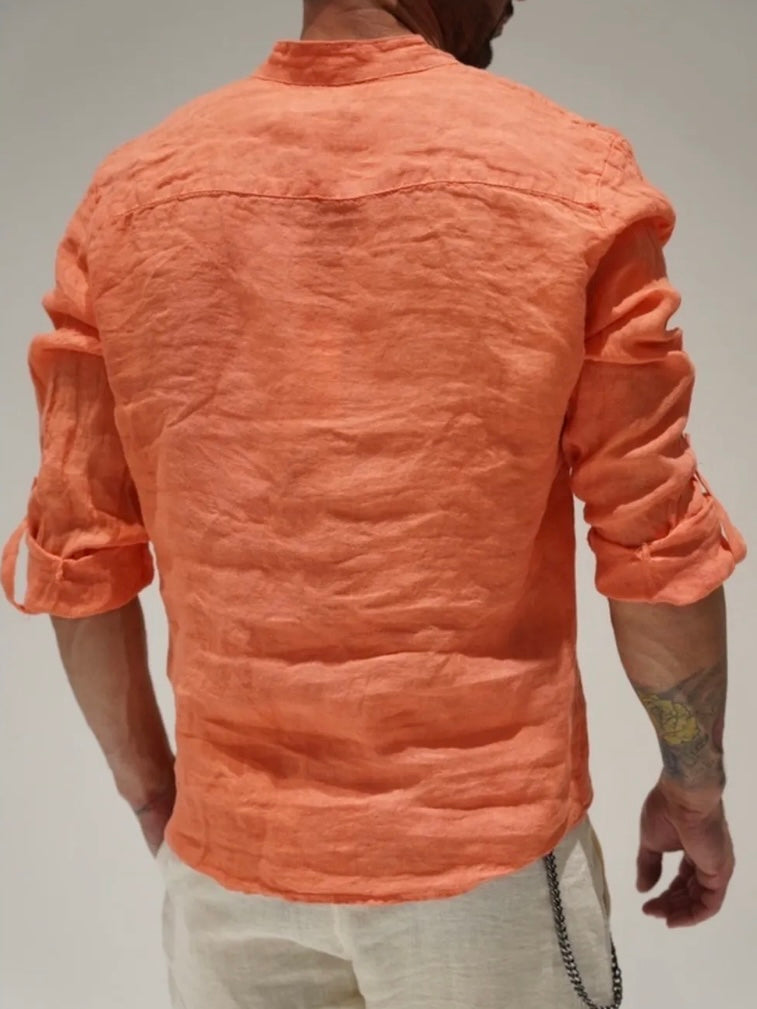 Πουκαμίσα λινή πορτοκαλί