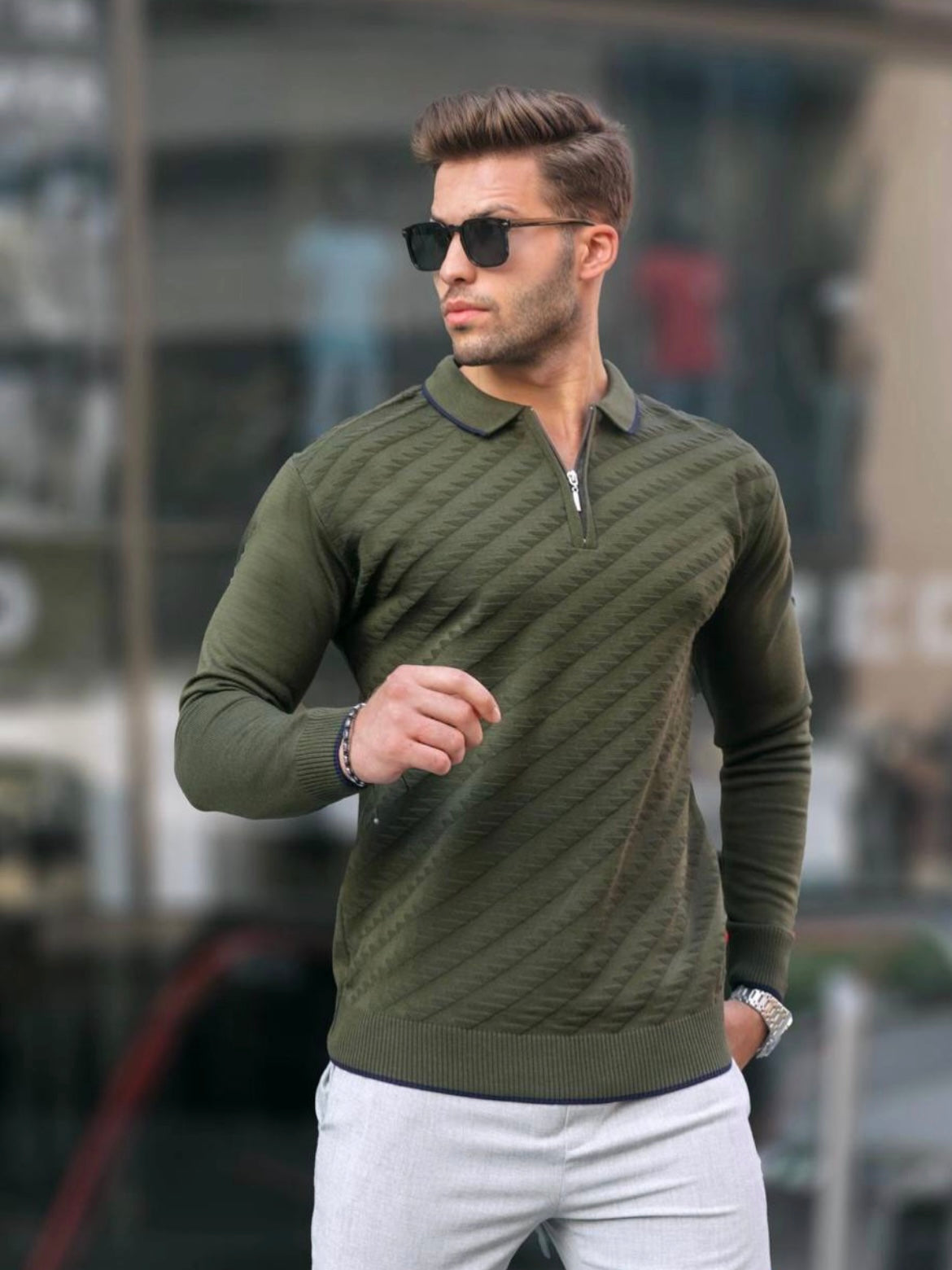 Μπλούζα με φερμουάρ MADMEXT χακί