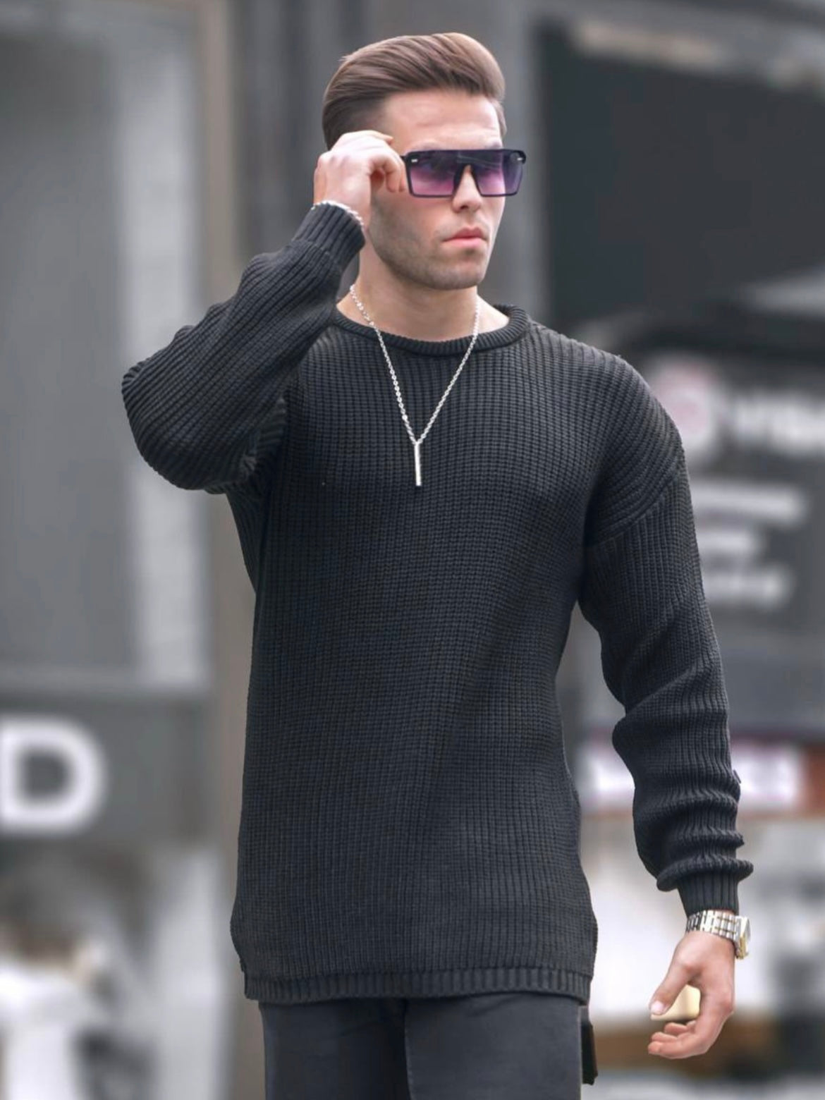 Πουλόβερ πλεκτό MADMEXT μαύρο