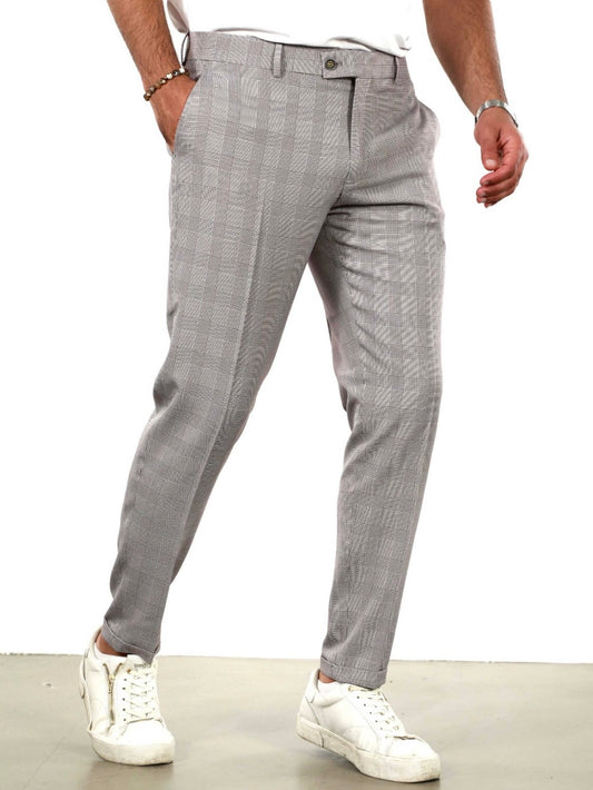 Παντελόνι υφασμάτινο καρό γκρι