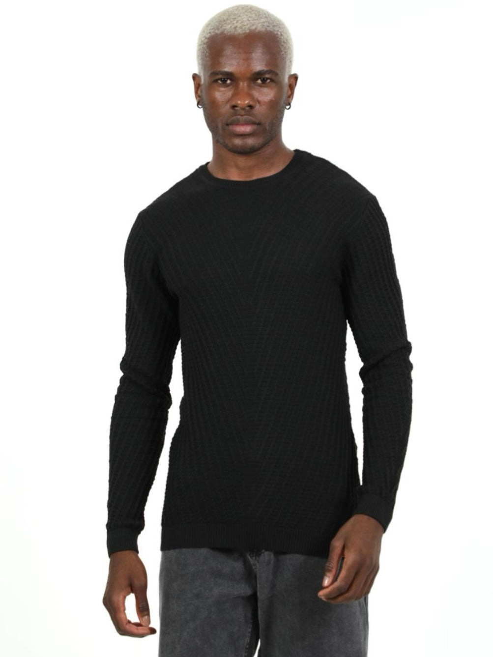 Μπλούζα πλεκτή με ανάγλυφη υφή μαύρη