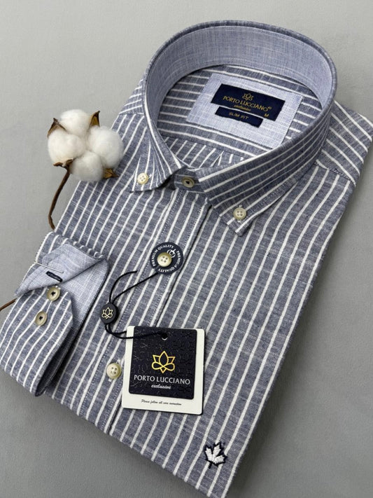 Πουκάμισο PORTO LUCCIANO λινό ριγέ μαύρο