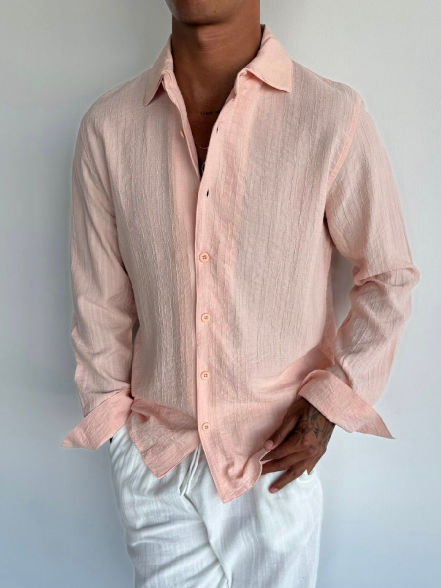 Πουκάμισο με Crinkle εφέ σομόν