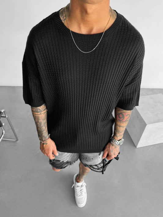 Μπλούζα κοντομάνικη πλεκτή Oversized μαύρη