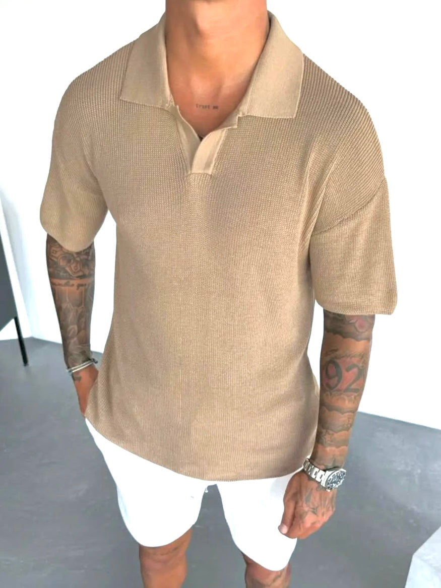 Μπλούζα κοντομάνικη πλεκτή πόλο μπεζ