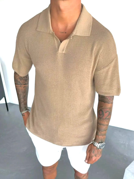 Μπλούζα κοντομάνικη πλεκτή πόλο μπεζ