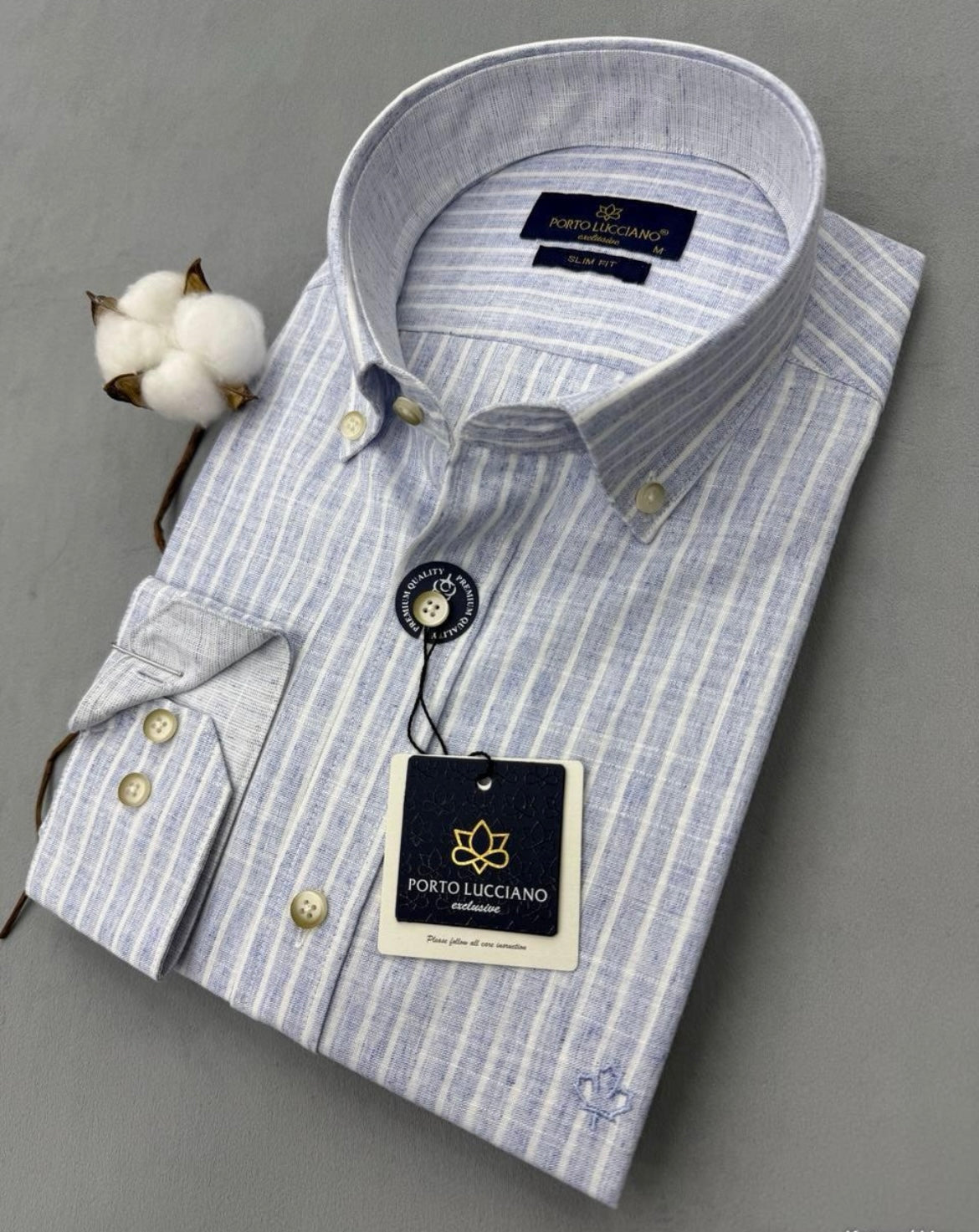 Πουκάμισο PORTO LUCCIANO λινό ριγέ γαλάζιο