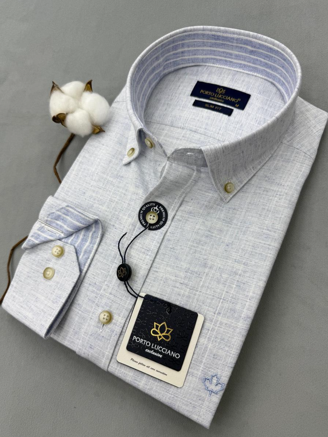 Πουκάμισο PORTO LUCCIANO εκρού με γαλάζιες αποχρώσεις